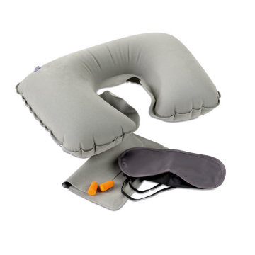 Travel Set Including a Velvet Inflatable Pillow, Eye Mask and Earplugs